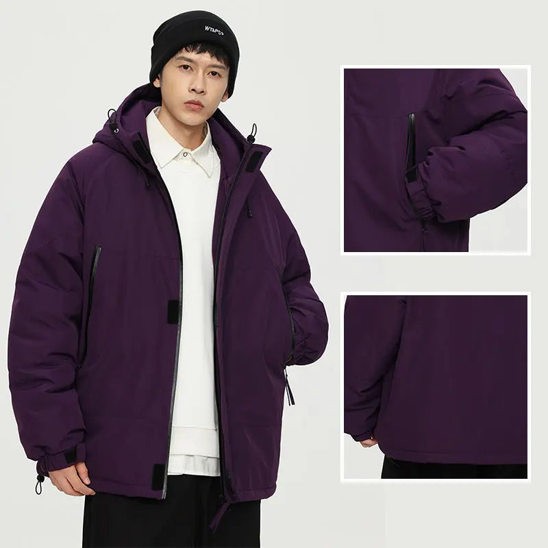 Winter Couple Warm Jacket Fashion Men Versatile Waterproof Windproof Travel Camping Thicken Solid Color Hooded Women Clothing