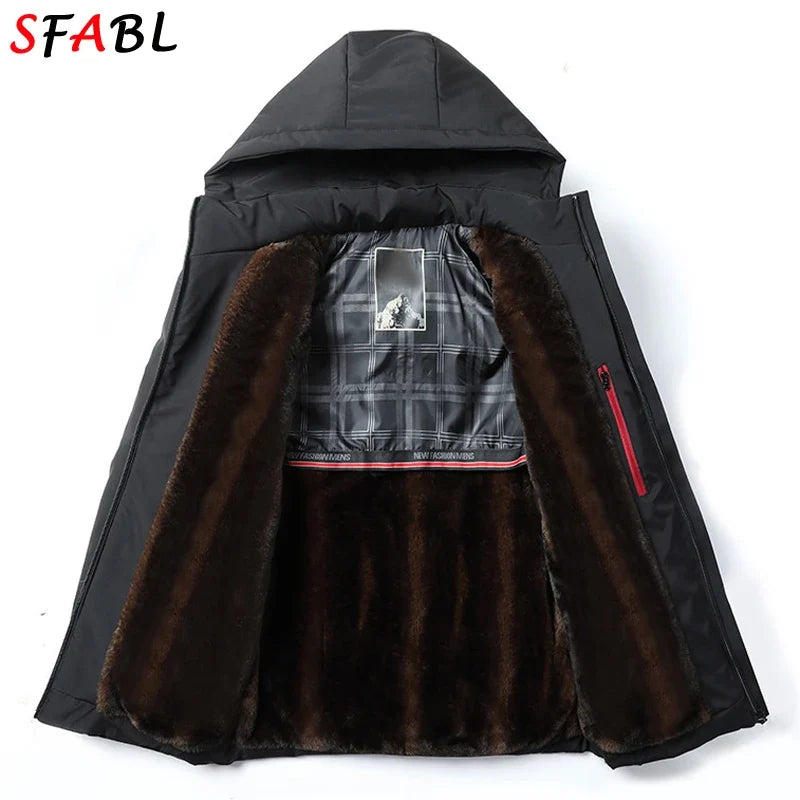 New Fashion Hooded Jacket Men Winter Warm Fleece Parka Snowboard Winter Jackets for Men Windproof Thermal Heavy Coat Hiking Male