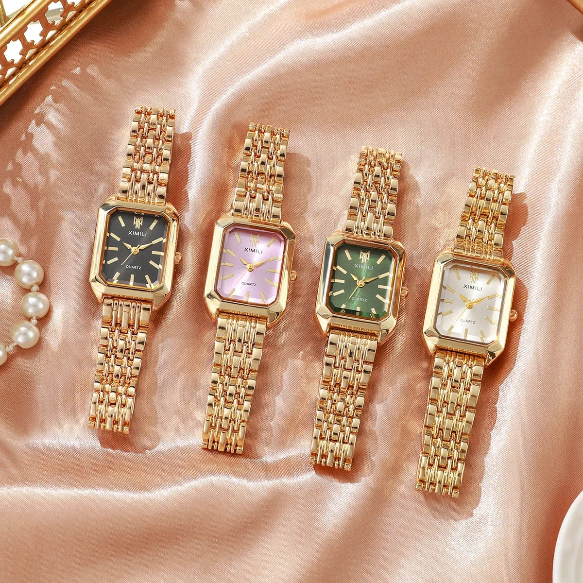 1/2/4PCS Elegant Rectangle Woman Quartz Watch Luxury Stainless Steel Band Ladies Wristwatches Relogio Feminino（Without Box）