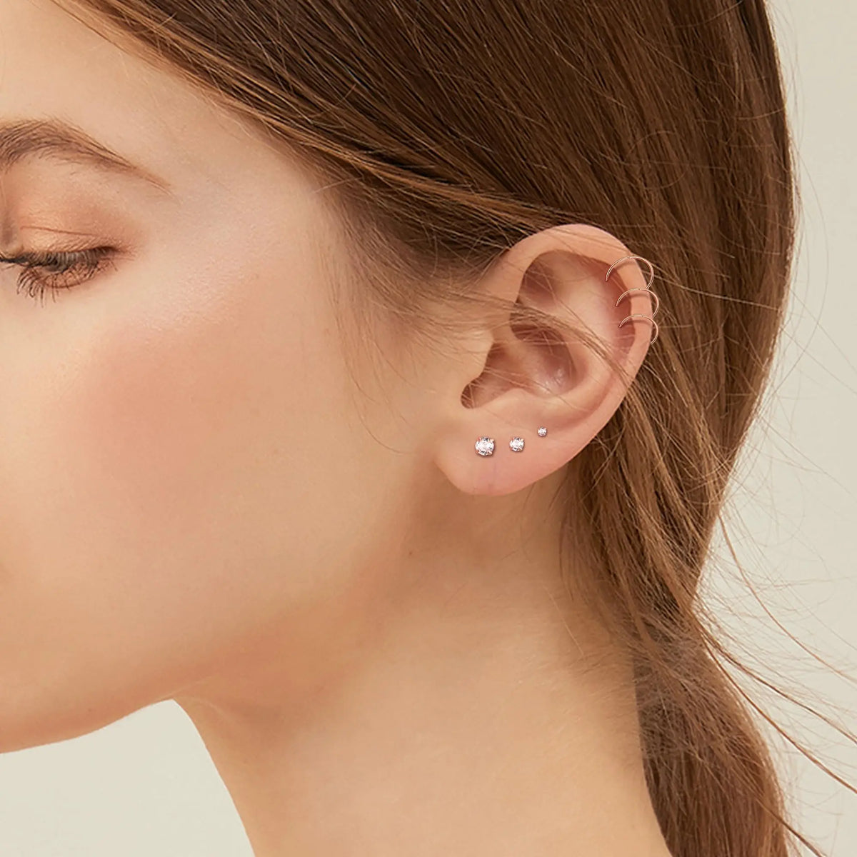 1/12 Pairs Rosegold Stainless Steel Tiny CZ Ball Flat Back Stud Earring Multiple Piercing Cartilage Hoop Earrings for Women Men