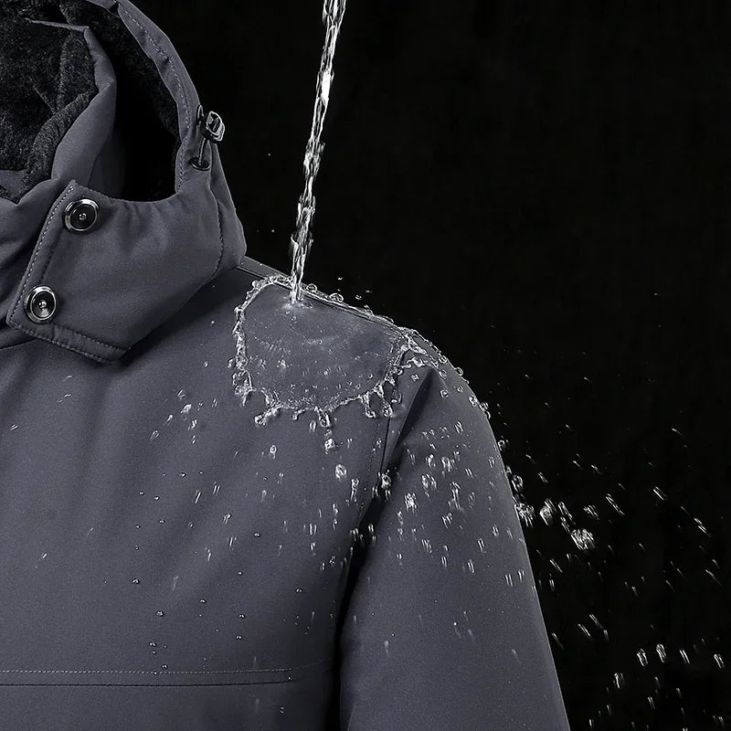 Coat Thick Waterproof Padded Big Size Winter Jacket Men Hooded Zip Up Padding Male Waterproof Padded Coat Fur Fleece-lined Warm Thick Windbreaker Plus 10XL