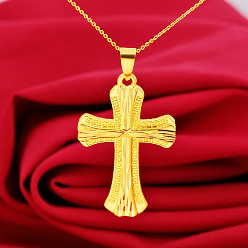 & Pendant Light Luxury Exquisite Bamboo Cross Pendant For Men & Women 24K Gold AU999 | Small & Bright, Eye-Catching