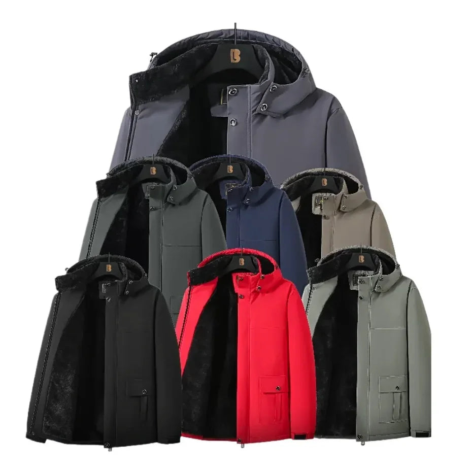 Coat Thick Waterproof Padded Big Size Winter Jacket Men Hooded Zip Up Padding Male Waterproof Padded Coat Fur Fleece-lined Warm Thick Windbreaker Plus 10XL