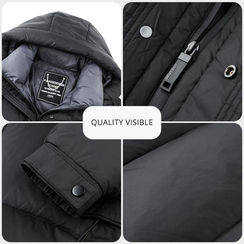 Down Coats Parkas Brand Winter High End Long Thick New Brand Casual Fashion Winter Down Jacket Men Hooded Warm Street Parkas Feather Windbreaker Puffer Coats