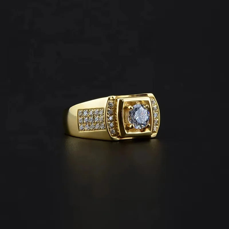 1 Carat D Color VVS1 Moissanite Gold Rings for Men s925 Silver Lab Diamond Moissanita Luxury Man Ring Fine Jewellery