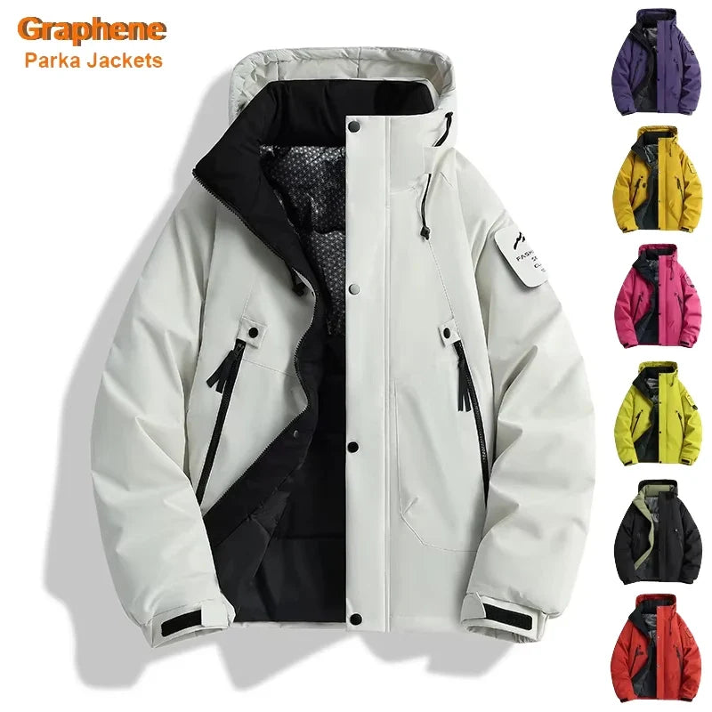 Winter Windproof Warm Puffer Jacket Men's Waterproof Outdoor Couple Thick Coat Casual Graphene Hooded Multi-Pocket Parkas