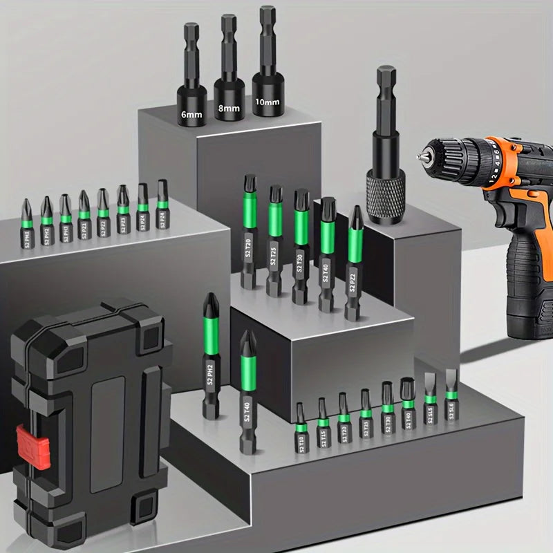 31Pcs Screwdriver Bit Set with Phillips Hexagon Socket and Hexagonal Handle Socket, Suitable for Diy Projects, Home Repair