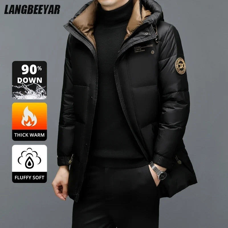 Down Coats Parkas Brand Winter High End Long Thick New Brand Casual Fashion Winter Down Jacket Men Hooded Warm Street Parkas Feather Windbreaker Puffer Coats