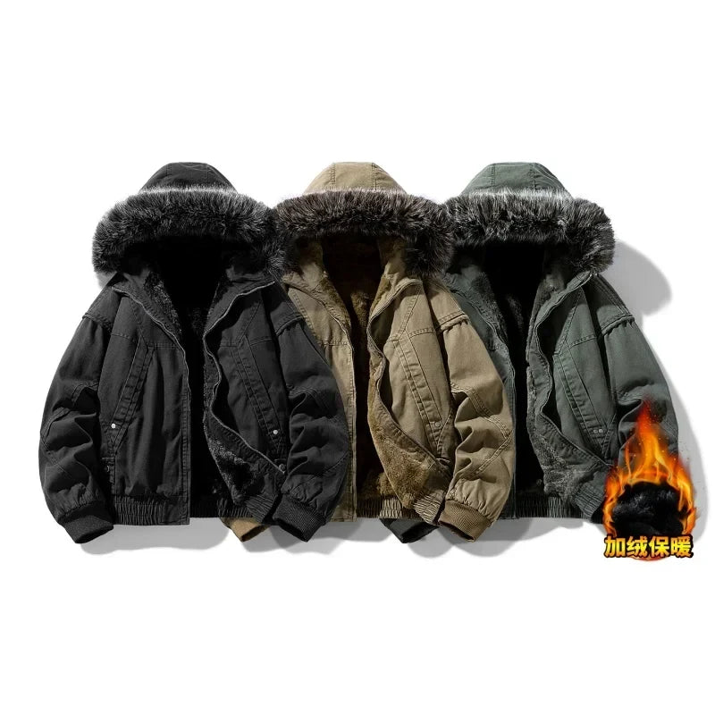 Thick Parka Winter Fur Hood Warm Tactical Bomber Coats Winter Male Multiple Pockets Warm Parkas Quality Man Casual Chaquetas