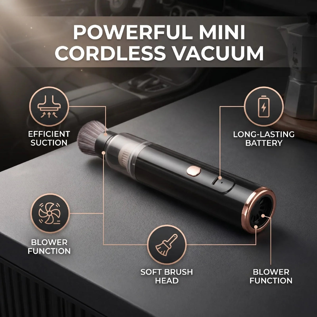 Car Vacuum Cleaner 42000 RPM 1500mAh Handheld Mini Cordless Coffee Grinder Remover for Car Home Coffee Grinder