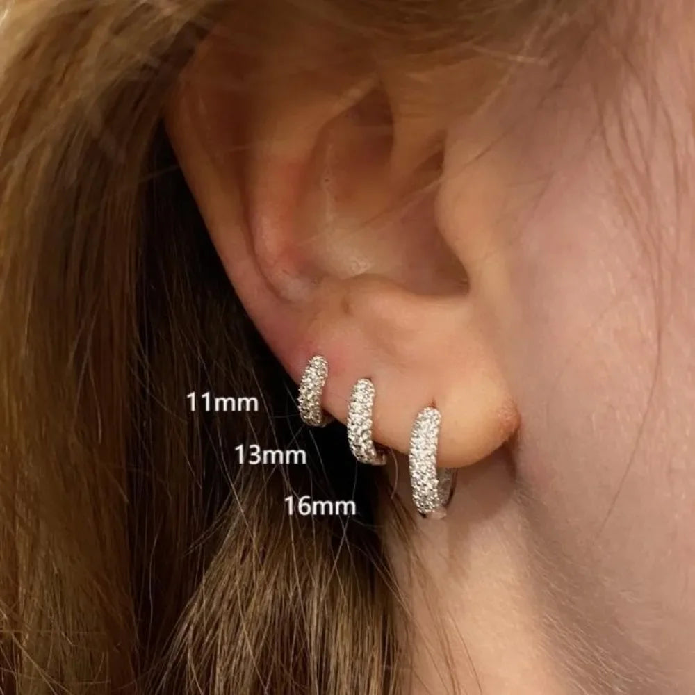 1/3Pairs Piercing Statement Triple Paved Hoop Earrings CZ Stone Gold Color Copper Huggies Cartilage Earrings For Women Jewelry