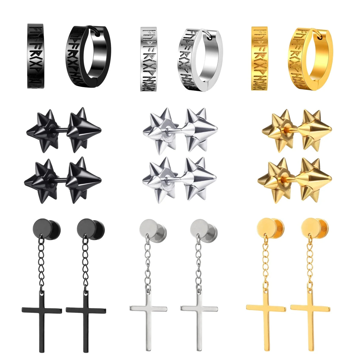 1-10 Pairs Man Womans Stud Earrings Goth Punk Stainless steel Earrings Sets Piercings Jewelry Accessories Cool Things for Gifts