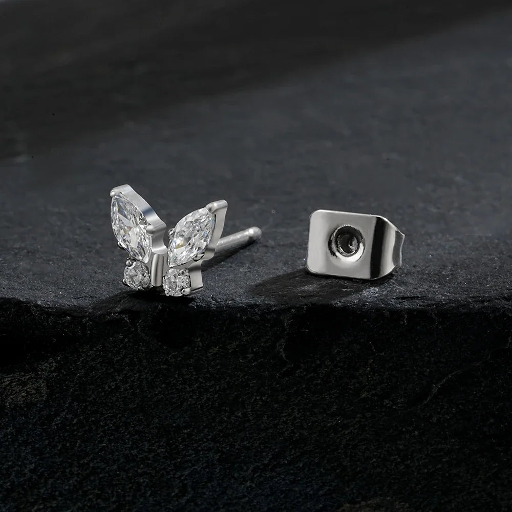 1 Pair Right Grand ASTM F136 Titanium CZ Marquise Butterfly Stud Earrings 20G Gorgeous Insect Push Back Piercing Jewelry Gift