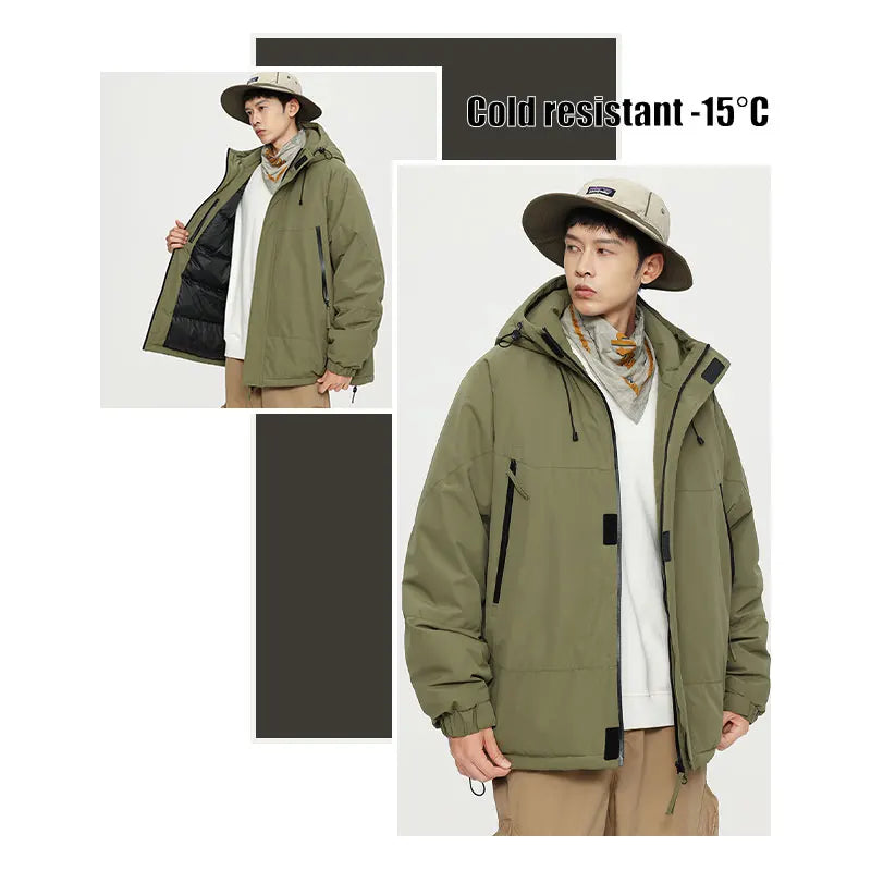 Winter Couple Warm Jacket Fashion Men Versatile Waterproof Windproof Travel Camping Thicken Solid Color Hooded Women Clothing