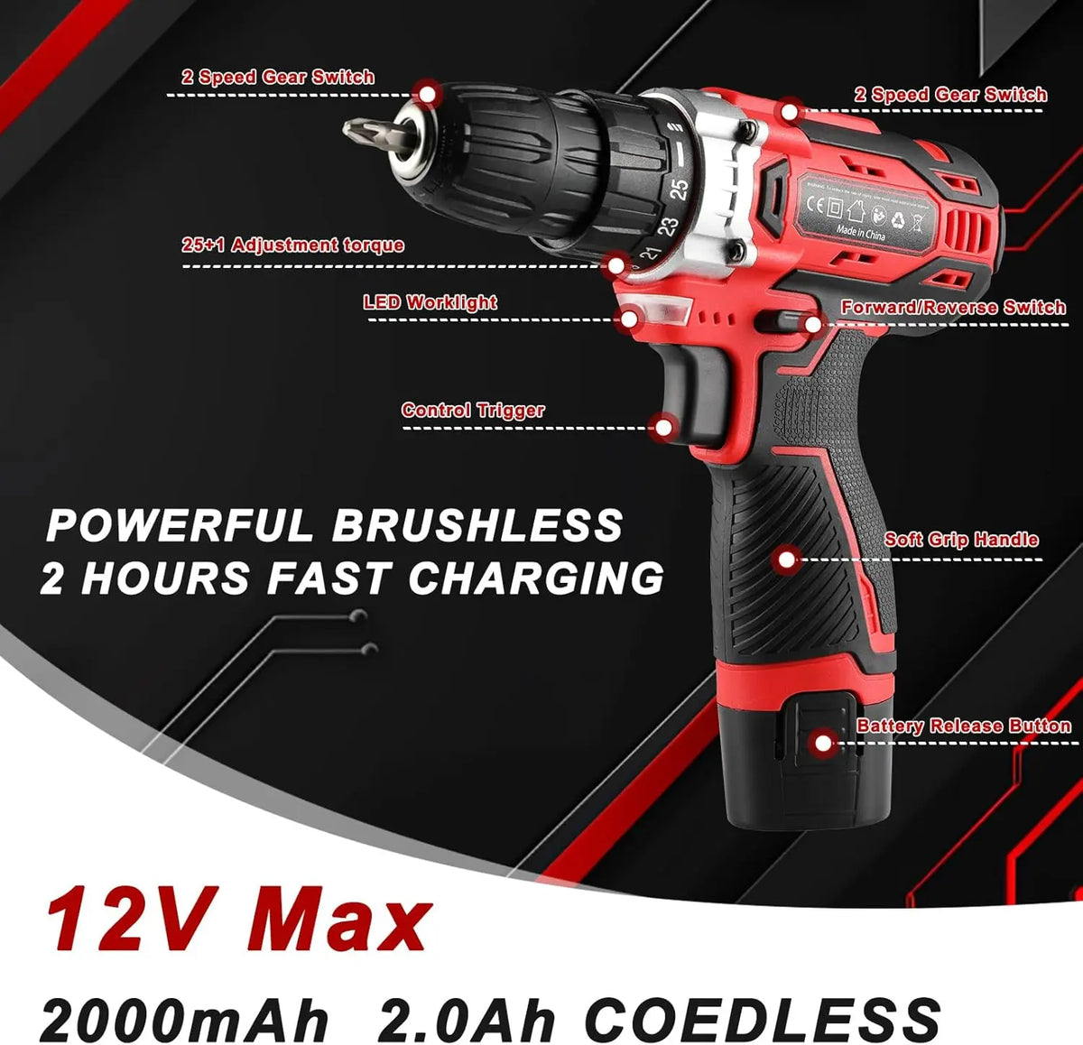 138 Pcs Power Hand Tool Set with 12V Cordless Drill, Home DIY Repairs Maintenance Tool Box,Combination Tool Kit
