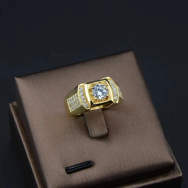 1 Carat D Color VVS1 Moissanite Gold Rings for Men s925 Silver Lab Diamond Moissanita Luxury Man Ring Fine Jewellery