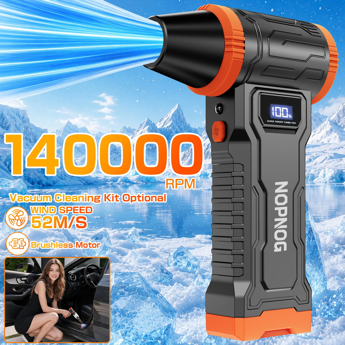 Car Vacuum Cleaner Air Duster Turbo Fan Air Blower Electric Dust Collector Cleaning Tools Hair Dryer Auto Accessories for Home Outdoors Camping Truck Trailer RV Universal Fan
