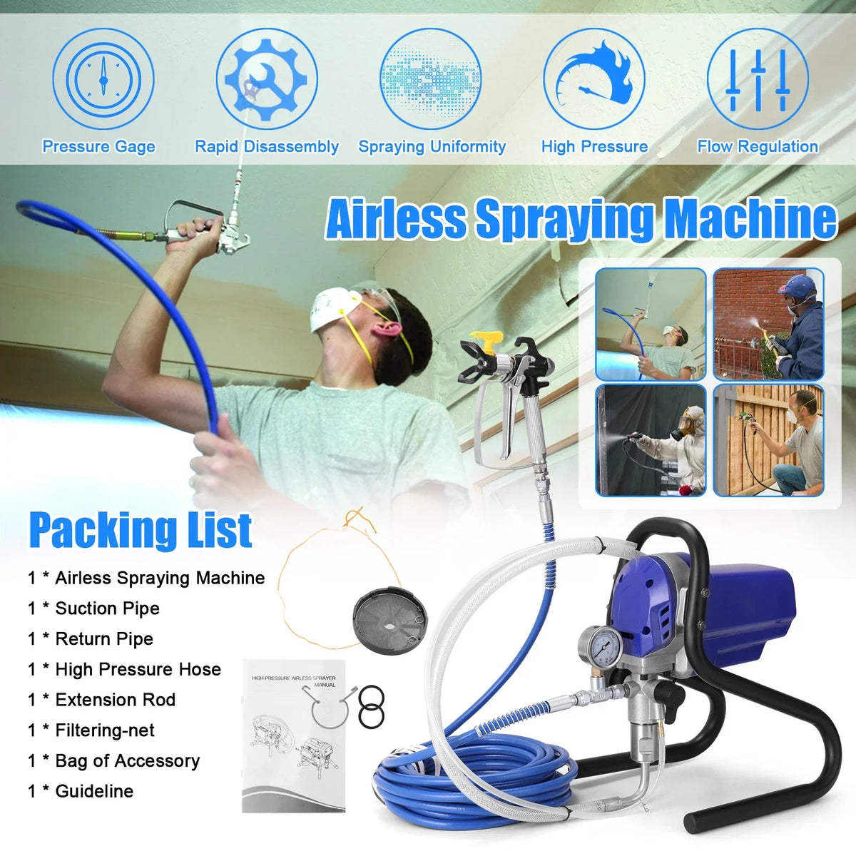 Professional High-pressure Airless Sprayer Electric Paint Spraying Machine Multipurpose Painting Tool Home Improvement Equipment