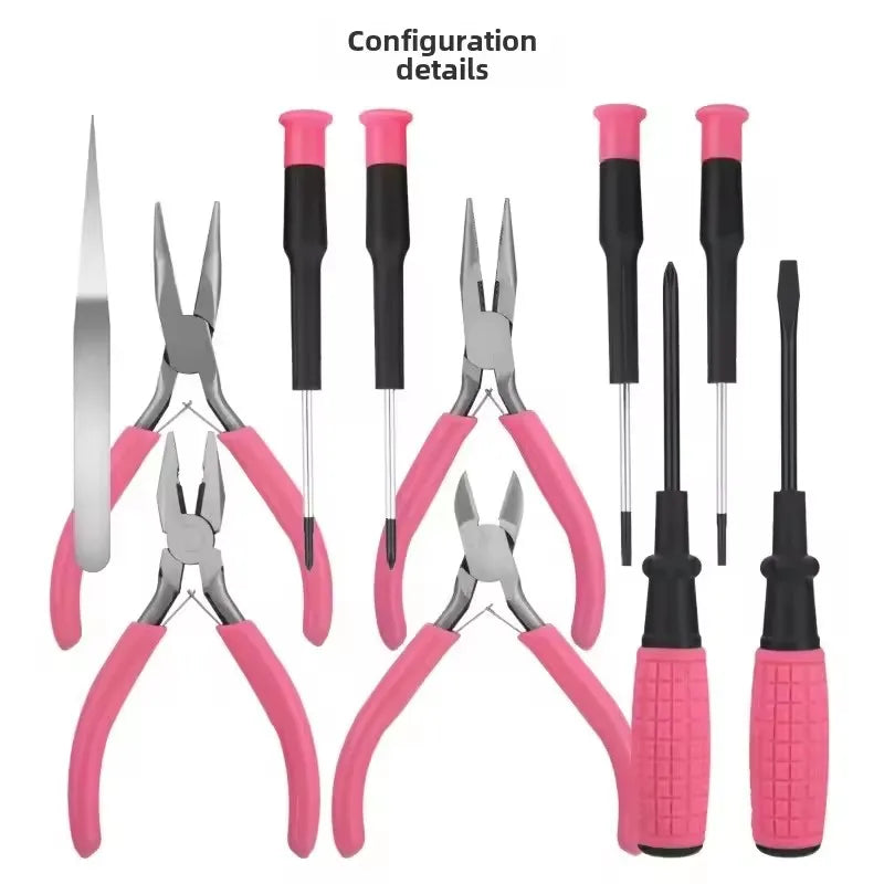 Hi-Spec 11pc DIY Jewelry Pink Lady Hand Tool Set Household Home Repair Tool Set Screwdriver Tool Box Set Pliers Home Use