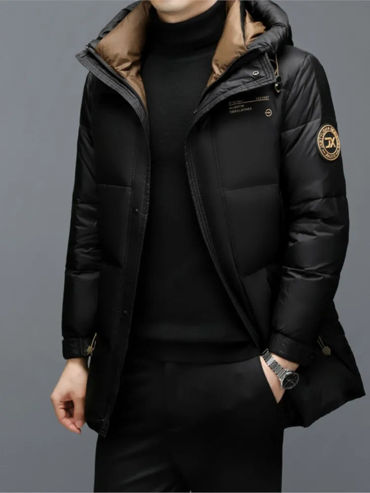 Down Coats Parkas Brand Winter High End Long Thick New Brand Casual Fashion Winter Down Jacket Men Hooded Warm Street Parkas Feather Windbreaker Puffer Coats