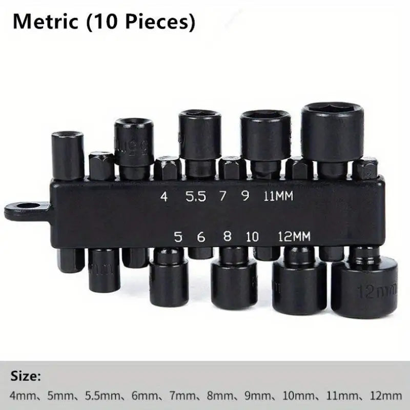 1 Set 14 Inch Hex Shank Power Nut Driver Drill Bit Set Metric Imperial Socket Wrench Screwdriver Woodworking Drill