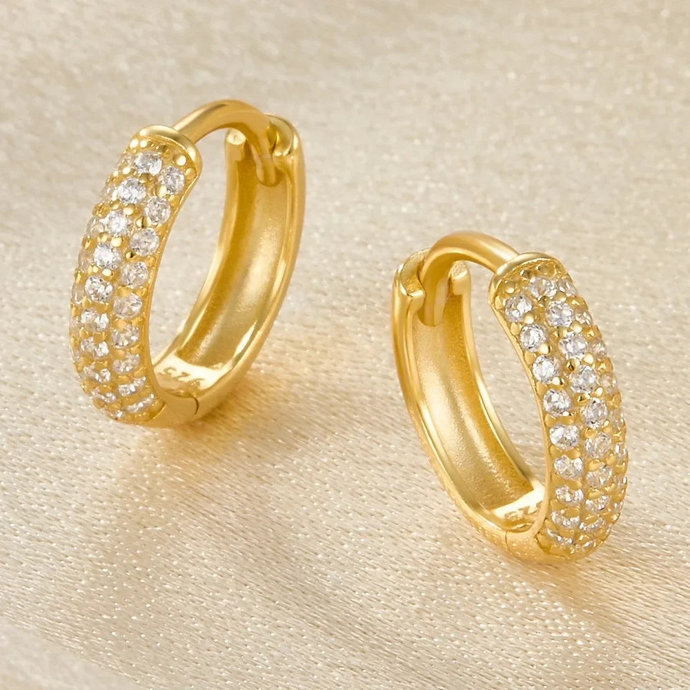1/3Pairs Piercing Statement Triple Paved Hoop Earrings CZ Stone Gold Color Copper Huggies Cartilage Earrings For Women Jewelry