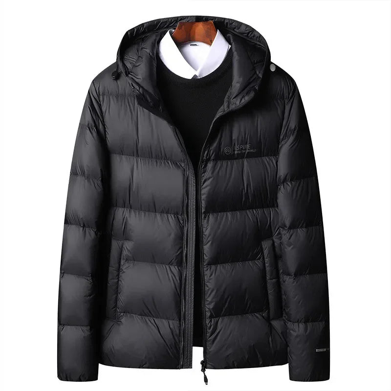 Schinteon High Quality Men's 90% White Duck Down Jacket Autumn Winter Casual Outwear with Hood Coat Plus Size Male Clothing