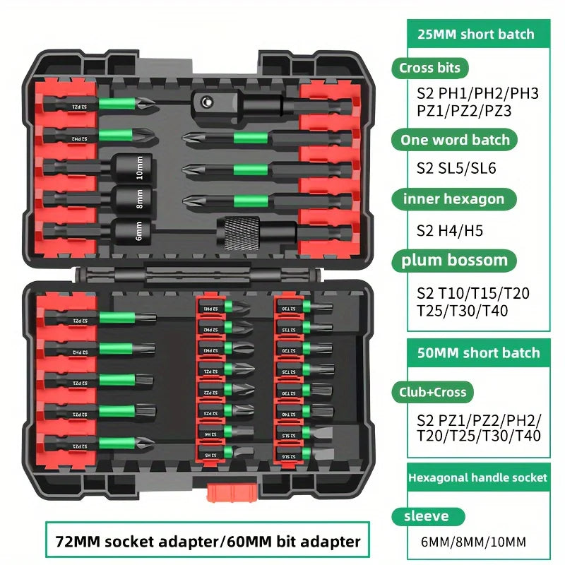 31Pcs Screwdriver Bit Set with Phillips Hexagon Socket and Hexagonal Handle Socket, Suitable for Diy Projects, Home Repair