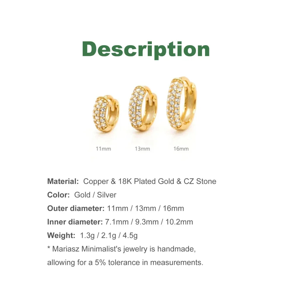 1/3Pairs Piercing Statement Triple Paved Hoop Earrings CZ Stone Gold Color Copper Huggies Cartilage Earrings For Women Jewelry