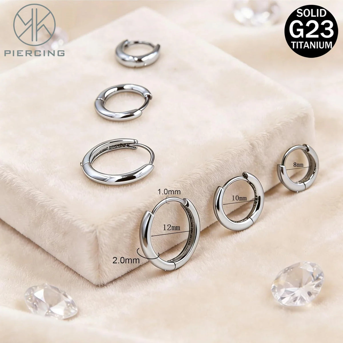 1/3 Pairs G23 Titanium Small Hoop Earrings Clicker Hoop 8mm/10mm/12mm Silvery Golden Men Women Cartilage for Ear Lobe Earrings