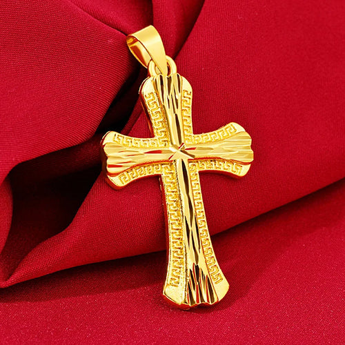 & Pendant Light Luxury Exquisite Bamboo Cross Pendant For Men & Women 24K Gold AU999 | Small & Bright, Eye-Catching