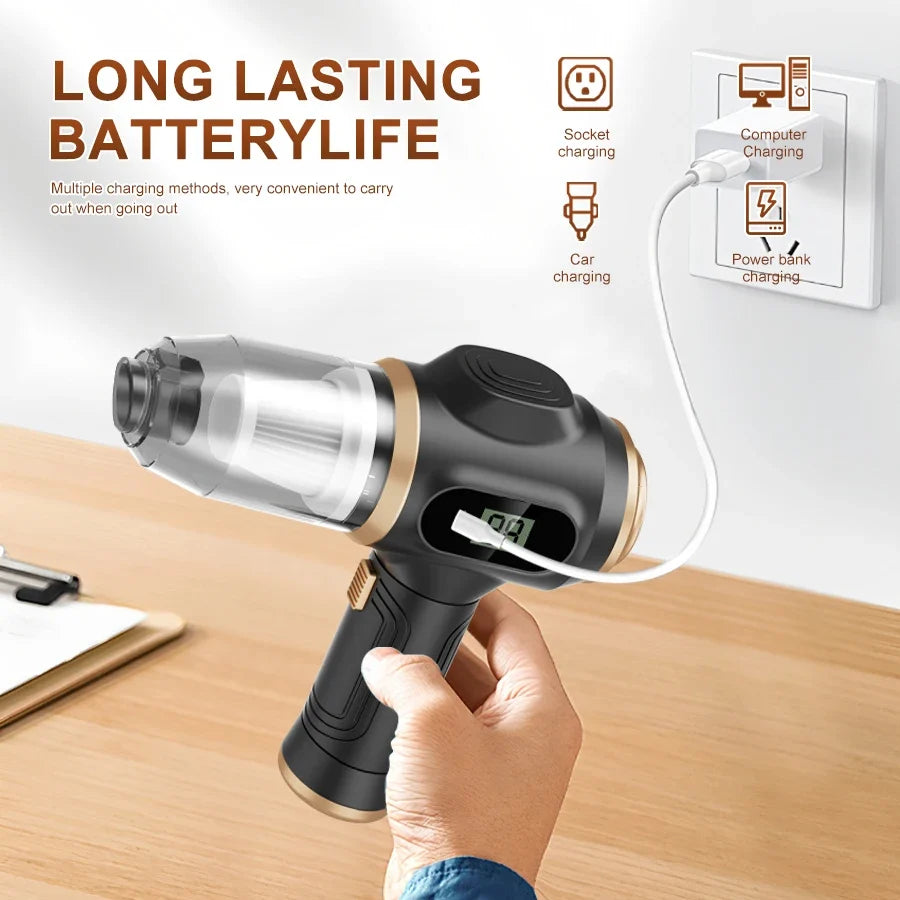 BELIBUY 2-in-1 Car Vacuum Cleaner and Blower, High-Powered Suction for Cleaning Car Seats/Mats/Trunk Dust, Portable