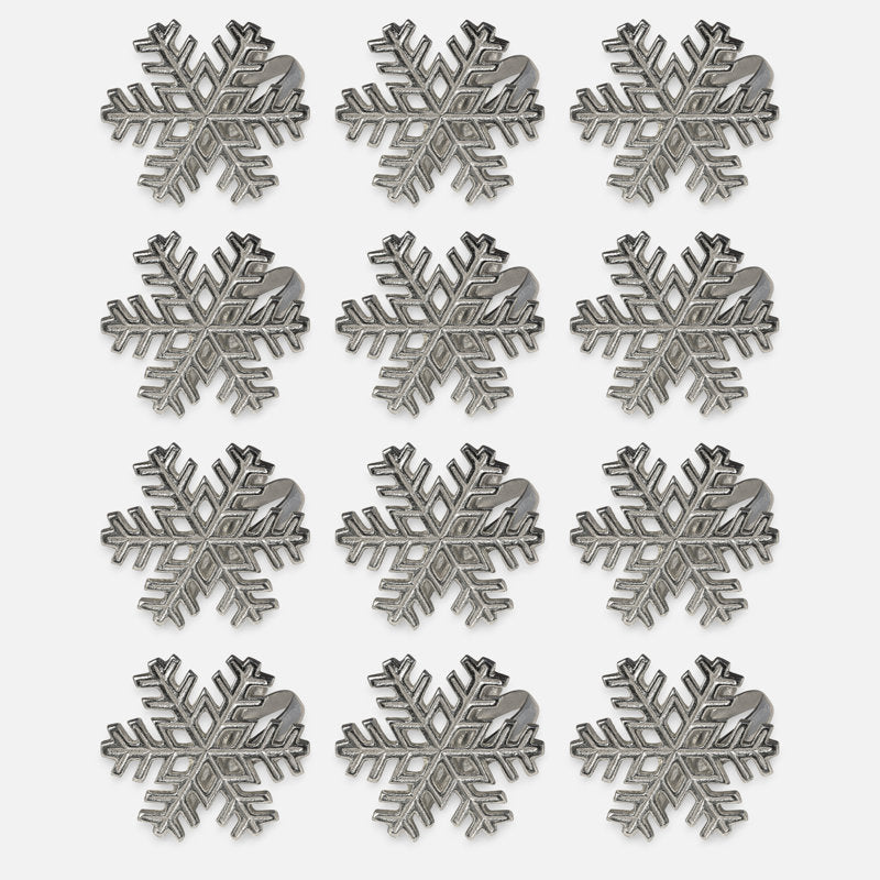 Snowflake Napkin Rings, Silver Metal, Set Of 12