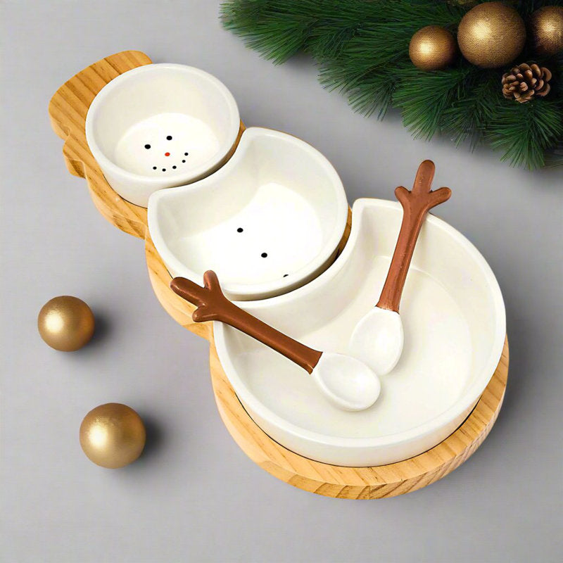 Snowman Serving Bowl Set & Tray